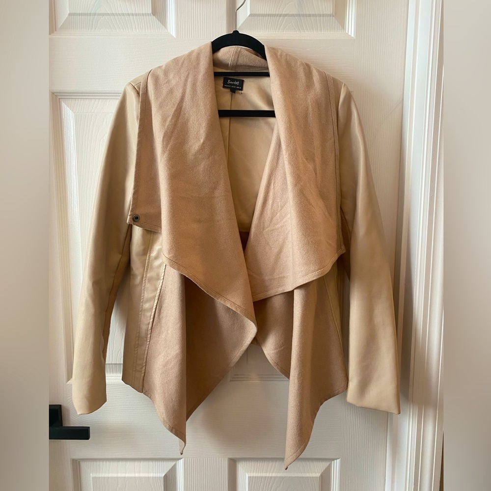 Cream leather jacket with waterfall lapel
